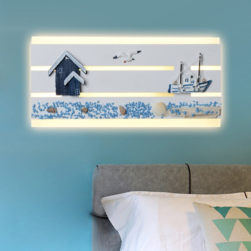 Vivolux | Zeezicht Ontwerp Wandlamp met Houten Paneel Kinderkamer Nautisch LED Wandlamp in Wit
