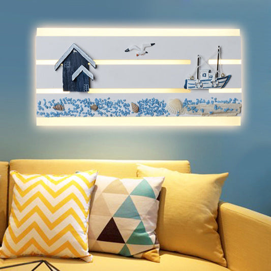Vivolux | Zeezicht Ontwerp Wandlamp met Houten Paneel Kinderkamer Nautisch LED Wandlamp in Wit
