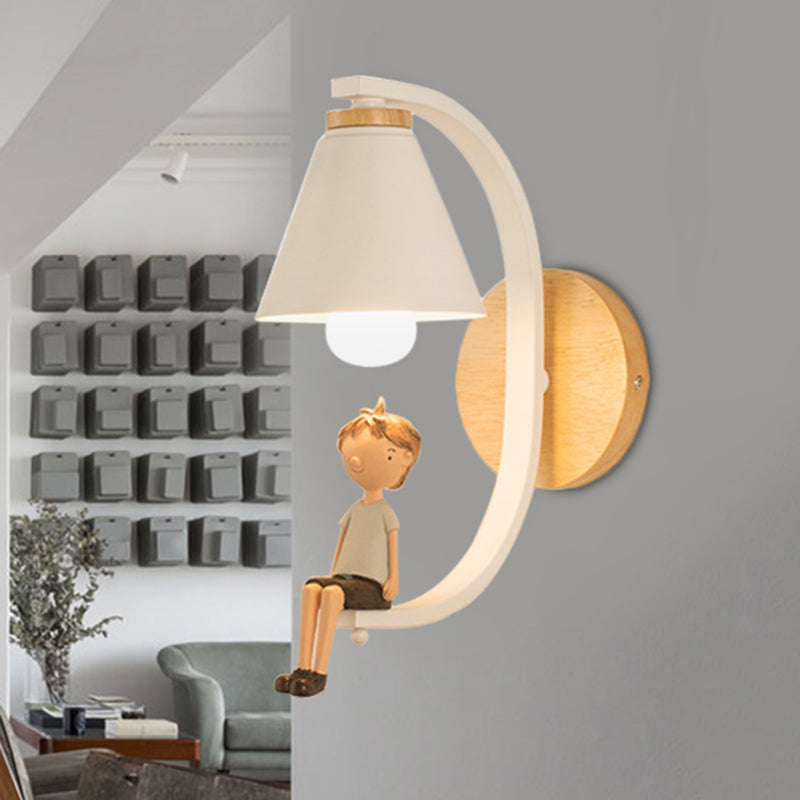 Vivolux | Cone Shade Wandlamp met Boy Deco 1 Hoofd Metalen Wandlamp voor Kinderslaapkamer Entree