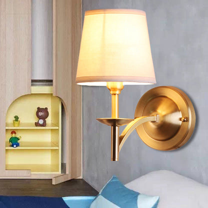 Vivolux | 1 Kopf Tapered Shade Wandlampe im traditionellen Stil, Stoff Metall Wandleuchte in Gold für Kinderzimmer
