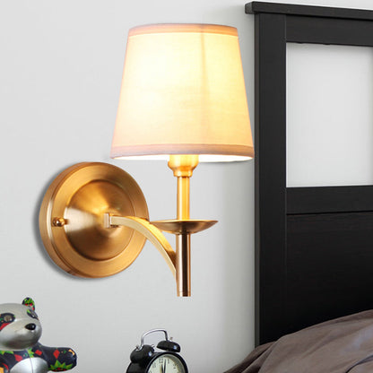 Vivolux | 1 Kopf Tapered Shade Wandlampe im traditionellen Stil, Stoff Metall Wandleuchte in Gold für Kinderzimmer