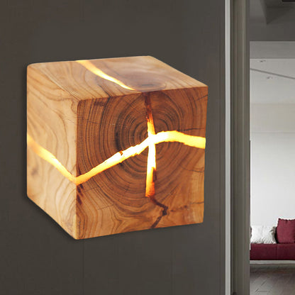 Vivolux | Rustikale Stil Rissige Würfel Wandlampe Holz Wandleuchte für Kinderzimmer Stillzimmer
