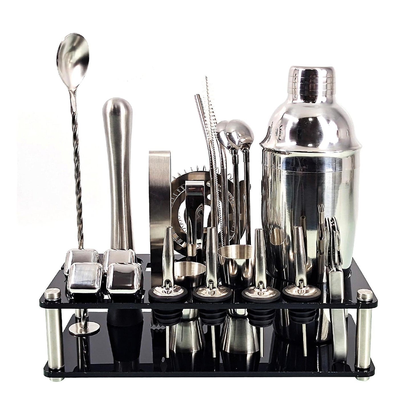 Vivolux | 23pcs/Set Barkeeper Kit Professionelle Vielseitigkeit Edelstahl Martini Cocktail Shaker mit Stand Bar Zubehör