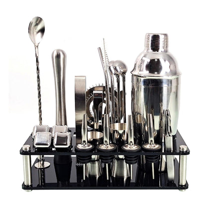 Vivolux | 23pcs/Set Barkeeper Kit Professionelle Vielseitigkeit Edelstahl Martini Cocktail Shaker mit Stand Bar Zubehör