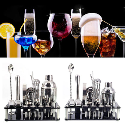 Vivolux | 23pcs/Set Barkeeper Kit Professionelle Vielseitigkeit Edelstahl Martini Cocktail Shaker mit Stand Bar Zubehör