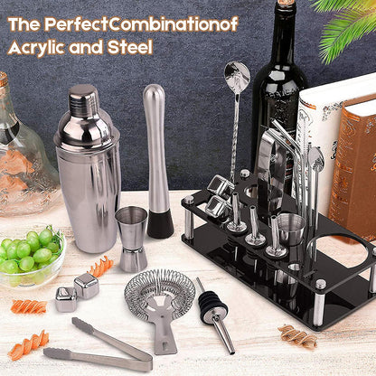 Vivolux | 23pcs/Set Barkeeper Kit Professionelle Vielseitigkeit Edelstahl Martini Cocktail Shaker mit Stand Bar Zubehör