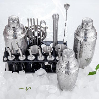 Vivolux | 23pcs/Set Barkeeper Kit Professionelle Vielseitigkeit Edelstahl Martini Cocktail Shaker mit Stand Bar Zubehör