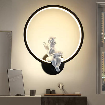 Vivolux | Art Ring Wandleuchte mit kleinem Engel Metallharz Wandlampe für Schlafzimmer Spiegel Badezimmer