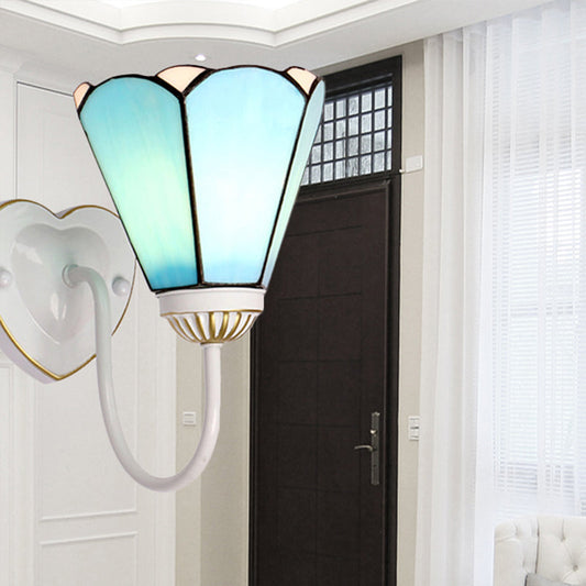 Vivolux | 1 Kop Hal Wandlamp Fixture Mediterraan Wit/Goud/Blauw Sconcelamp met Lily Blauwe Glazen Kap