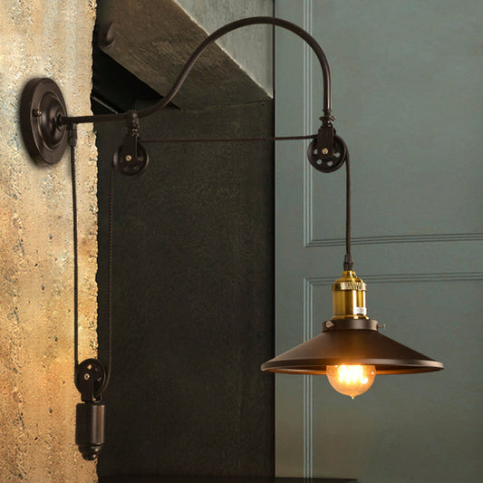 Vivolux | 1 Bulb Flat Wandlamp Industrieel Stijl Zwart Metallic Verstelbare Wandverlichting Fixture met Pulley Ontwerp