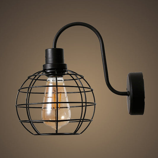 Vivolux | 1 Glühbirne Wandleuchte Retro-Stil Draht Global Käfig Metall Wandleuchte Licht in Schwarz für Wohnzimmer