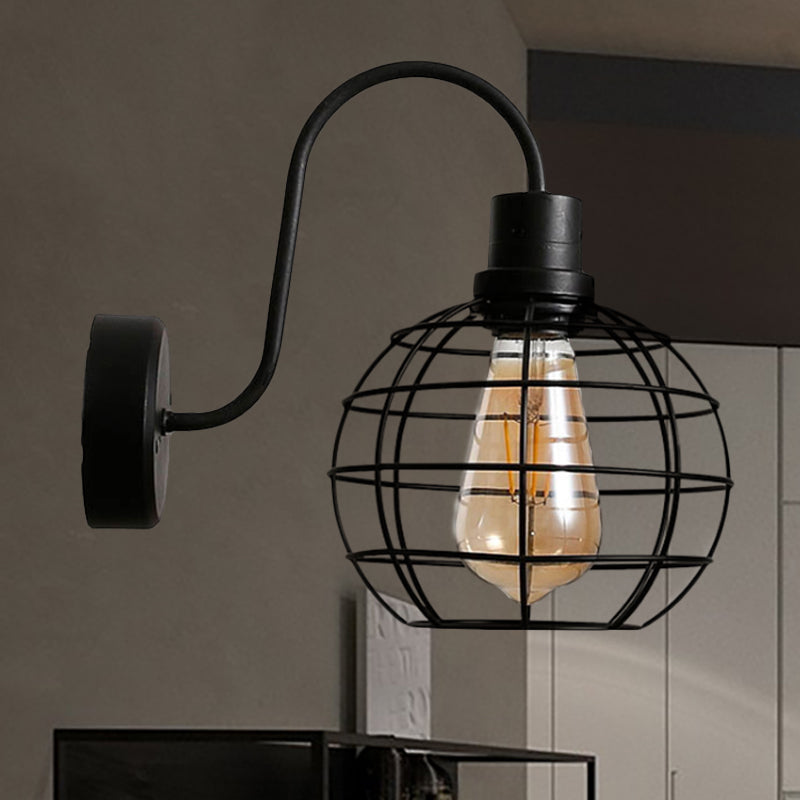Vivolux | 1 Glühbirne Wandleuchte Retro-Stil Draht Global Käfig Metall Wandleuchte Licht in Schwarz für Wohnzimmer