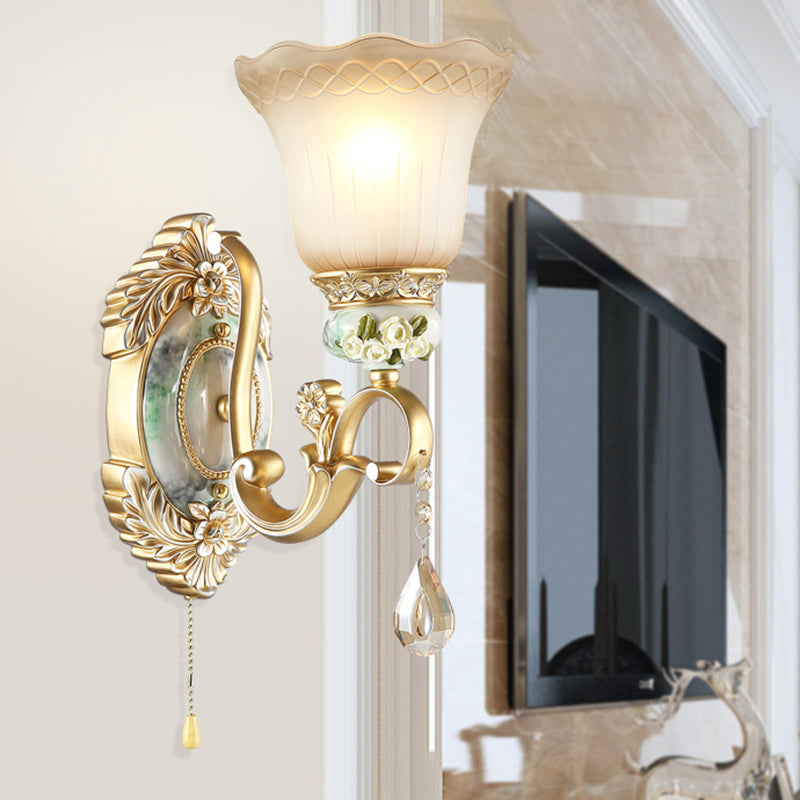 Vivolux | Gouden Scallop Wandlamp Vintage Witte Glas 1/2 Lichten Woonkamer Sconces Licht met Gouden Arm en Achterplaat