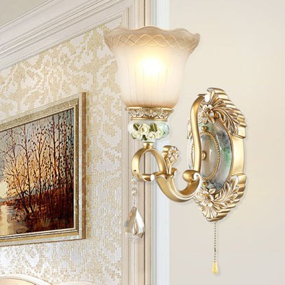 Vivolux | Gouden Scallop Wandlamp Vintage Witte Glas 1/2 Lichten Woonkamer Sconces Licht met Gouden Arm en Achterplaat