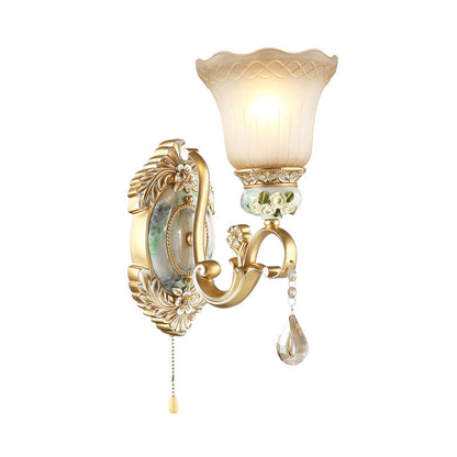 Vivolux | Gouden Scallop Wandlamp Vintage Witte Glas 1/2 Lichten Woonkamer Sconces Licht met Gouden Arm en Achterplaat