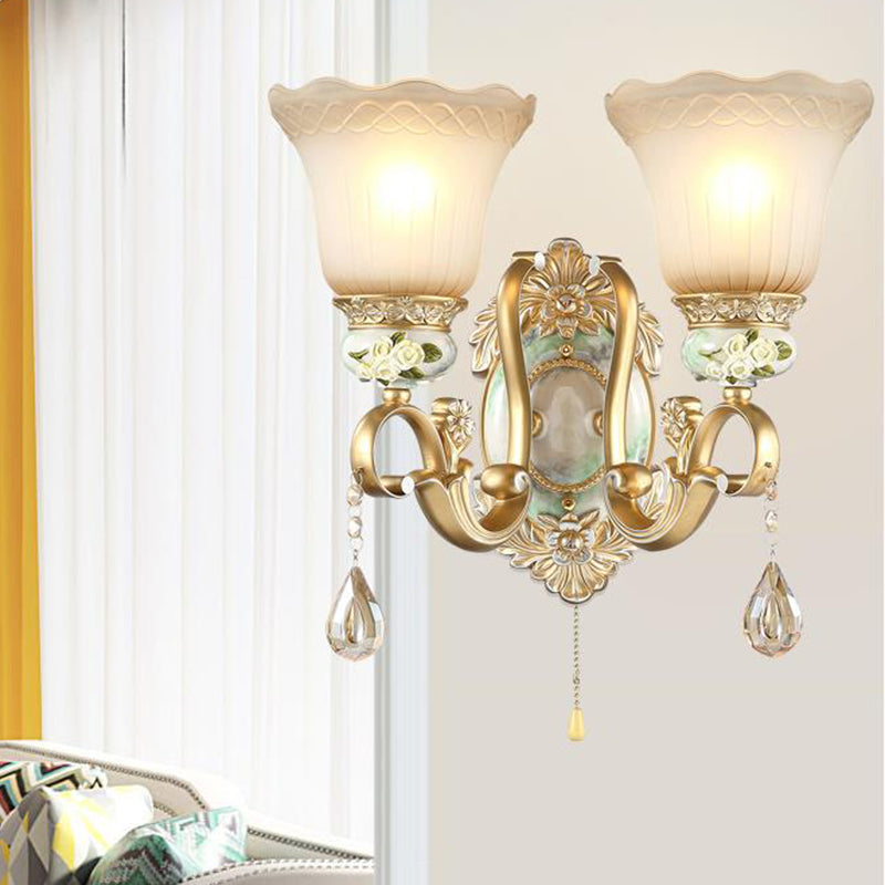 Vivolux | Gouden Scallop Wandlamp Vintage Witte Glas 1/2 Lichten Woonkamer Sconces Licht met Gouden Arm en Achterplaat