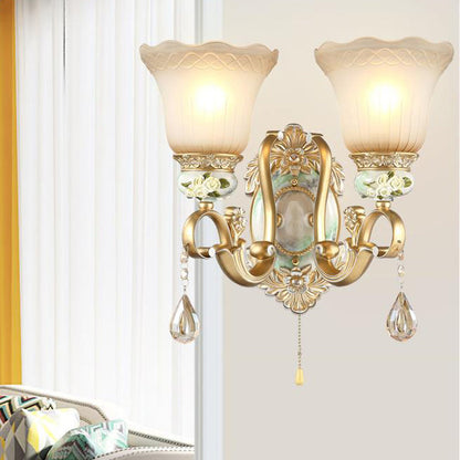 Vivolux | Gouden Scallop Wandlamp Vintage Witte Glas 1/2 Lichten Woonkamer Sconces Licht met Gouden Arm en Achterplaat