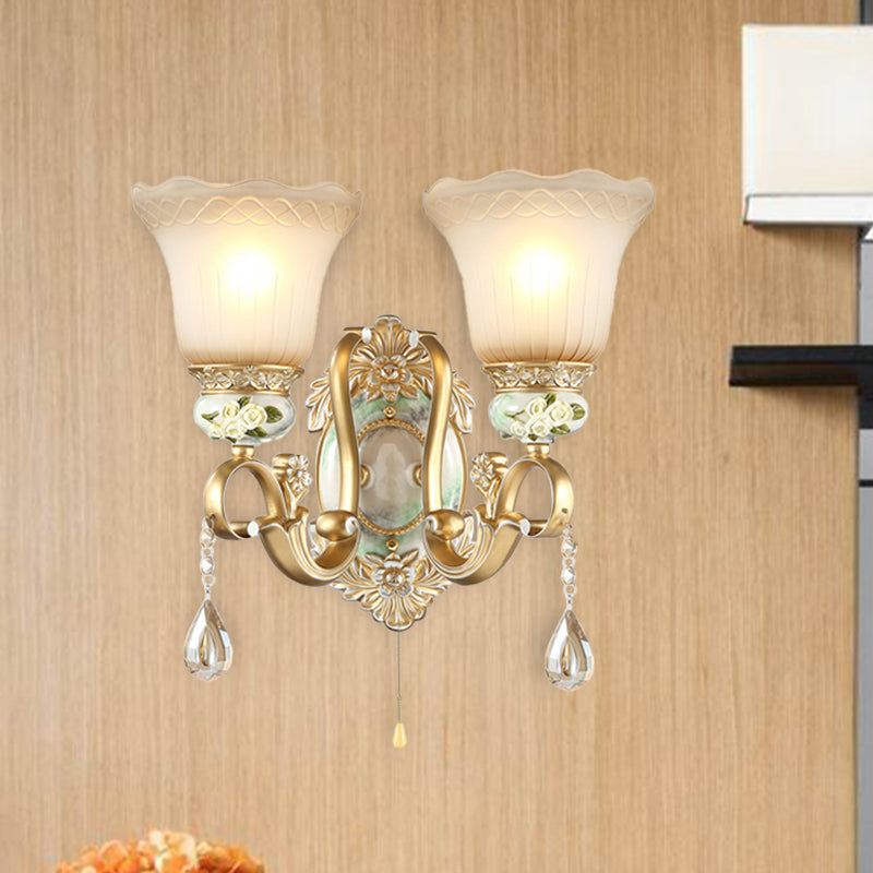Vivolux | Gouden Scallop Wandlamp Vintage Witte Glas 1/2 Lichten Woonkamer Sconces Licht met Gouden Arm en Achterplaat