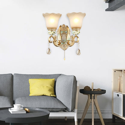 Vivolux | Gouden Scallop Wandlamp Vintage Witte Glas 1/2 Lichten Woonkamer Sconces Licht met Gouden Arm en Achterplaat
