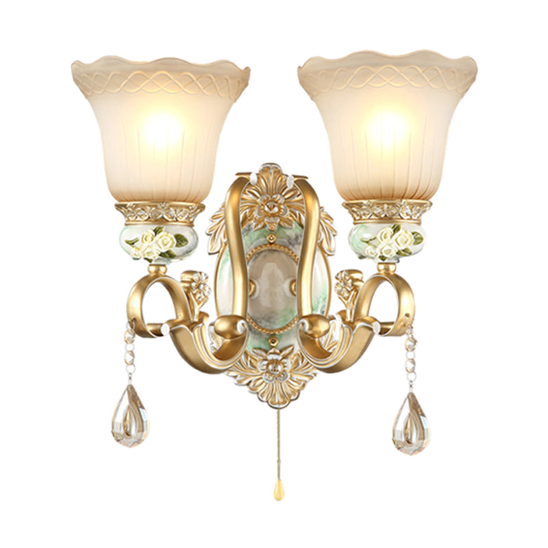 Vivolux | Gouden Scallop Wandlamp Vintage Witte Glas 1/2 Lichten Woonkamer Sconces Licht met Gouden Arm en Achterplaat