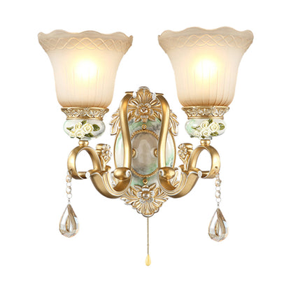 Vivolux | Gouden Scallop Wandlamp Vintage Witte Glas 1/2 Lichten Woonkamer Sconces Licht met Gouden Arm en Achterplaat
