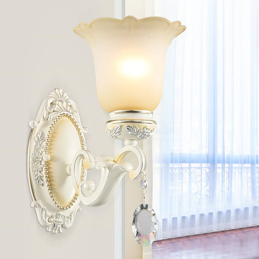 Vivolux | Eivory Flower Wall Light Traditionele Witte Glas 1/2 Lichten Woonkamer Sconces Licht