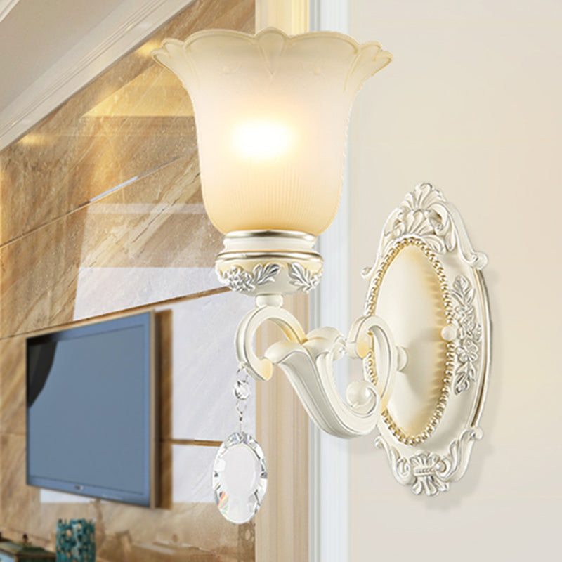 Vivolux | Eivory Flower Wall Light Traditionele Witte Glas 1/2 Lichten Woonkamer Sconces Licht