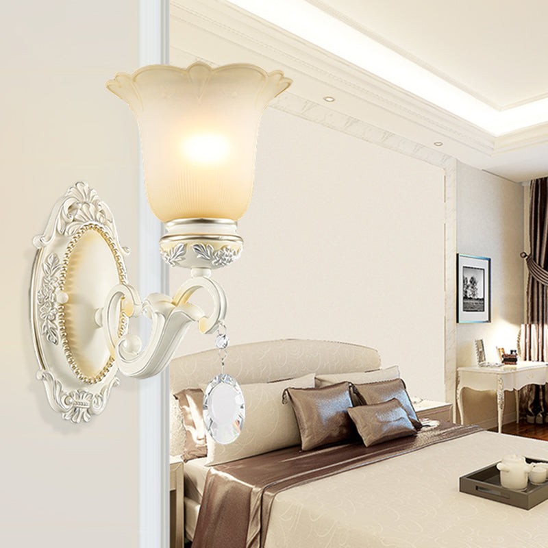 Vivolux | Eivory Flower Wall Light Traditionele Witte Glas 1/2 Lichten Woonkamer Sconces Licht