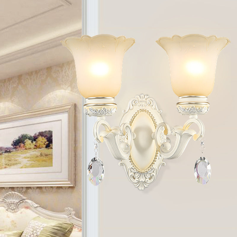 Vivolux | Eivory Flower Wall Light Traditionele Witte Glas 1/2 Lichten Woonkamer Sconces Licht