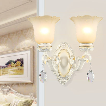 Vivolux | Eivory Flower Wall Light Traditionele Witte Glas 1/2 Lichten Woonkamer Sconces Licht