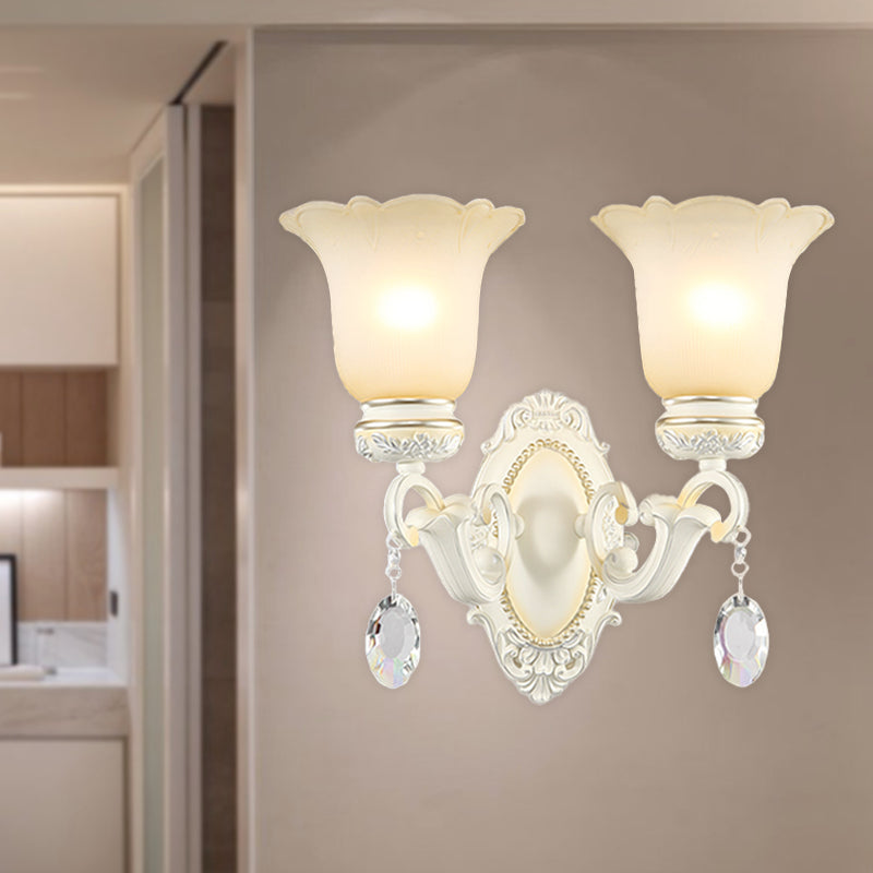 Vivolux | Eivory Flower Wall Light Traditionele Witte Glas 1/2 Lichten Woonkamer Sconces Licht