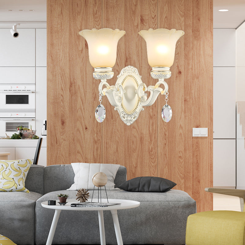 Vivolux | Eivory Flower Wall Light Traditionele Witte Glas 1/2 Lichten Woonkamer Sconces Licht