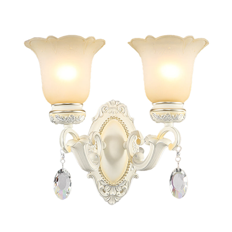 Vivolux | Eivory Flower Wall Light Traditionele Witte Glas 1/2 Lichten Woonkamer Sconces Licht