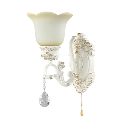Vivolux | Gekartelde Witte Glas Wandlamp Traditioneel 1/2 Lichten Wandlamp met Irriserende Resin Achterplaat