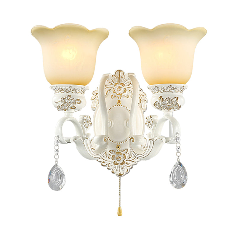 Vivolux | Gekartelde Witte Glas Wandlamp Traditioneel 1/2 Lichten Wandlamp met Irriserende Resin Achterplaat