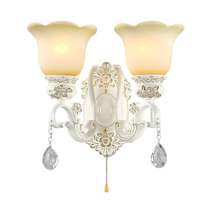 Vivolux | Gekartelde Witte Glas Wandlamp Traditioneel 1/2 Lichten Wandlamp met Irriserende Resin Achterplaat