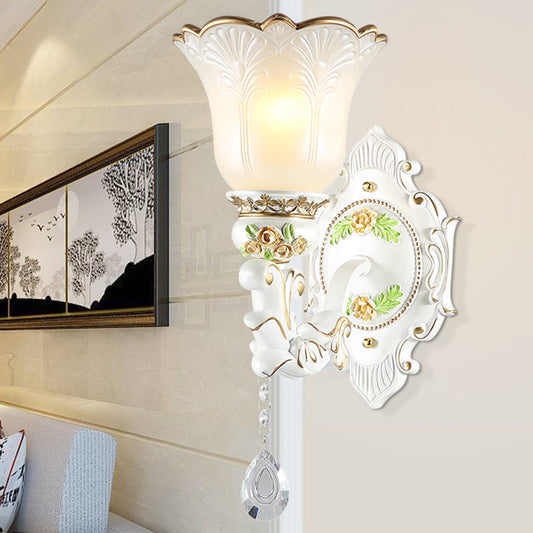 Vivolux | Opal Glass Flower Wandlamp Licht Traditioneel 1/2 Lichten Woonkamer Wandlamp Fitting in Wit