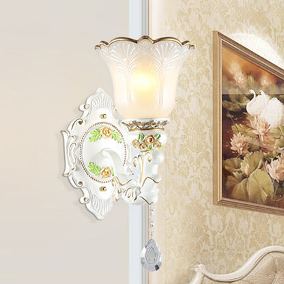 Vivolux | Opal Glass Flower Wandlamp Licht Traditioneel 1/2 Lichten Woonkamer Wandlamp Fitting in Wit
