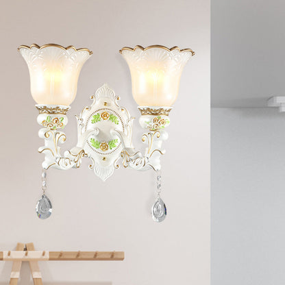 Vivolux | Opal Glass Flower Wandlamp Licht Traditioneel 1/2 Lichten Woonkamer Wandlamp Fitting in Wit