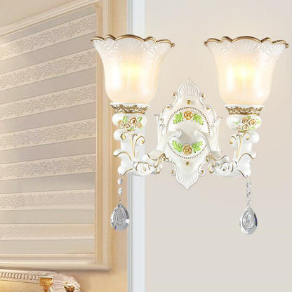 Vivolux | Opal Glass Flower Wandlamp Licht Traditioneel 1/2 Lichten Woonkamer Wandlamp Fitting in Wit