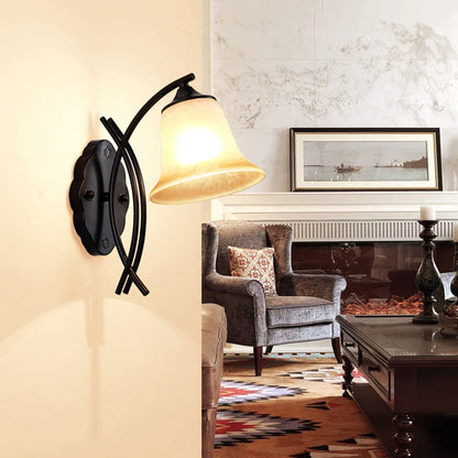 Vivolux | 1 Licht Milchglas Wandleuchte Rustikal Schwarz Glockenförmige Wohnzimmer Wandleuchte Beleuchtungseinrichtung