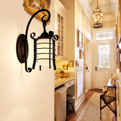 Vivolux | Blumen-/Blatt-/Metallrahmen-Korridor-Wandleuchte Landhausstil Milchglas 1 Licht Schwarzes Wandleuchtenelement