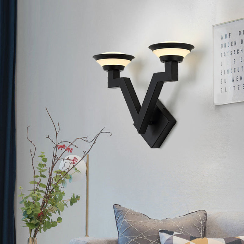 Vivolux | 2 Lichts Wandlamp Land V Vorm Metaal Wandlamp Lichtarmatuur in Zwart voor Woonkamer