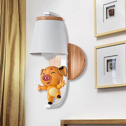 Vivolux | 1 Licht Bucket Wandlamp met Dansende Piggy Moderne Schattige Metalen Wandlamp in Wit voor Kleuterschool