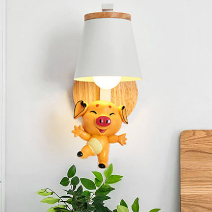 Vivolux | 1 Licht Bucket Wandlamp met Dansende Piggy Moderne Schattige Metalen Wandlamp in Wit voor Kleuterschool