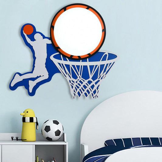 Vivolux | Houten Basketball Ring Wandlamp Sportthema Sconcelamp in Blauw voor Jongens Slaapkamer Trap