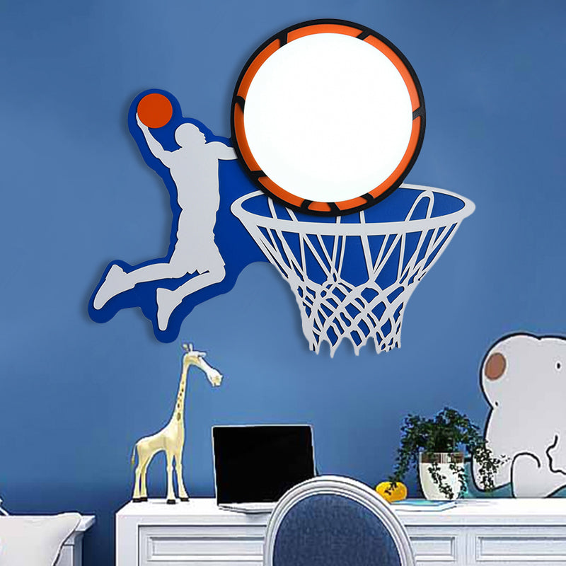 Vivolux | Houten Basketball Ring Wandlamp Sportthema Sconcelamp in Blauw voor Jongens Slaapkamer Trap