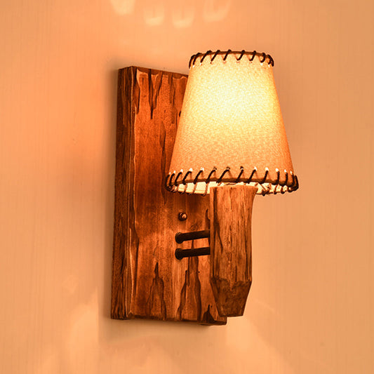 Vivolux | Vintage Getaperde Wandlamp 1/2 Lichten Stoffenwandverlichting in Hout voor Eetkamer