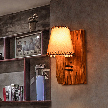 Vivolux | Vintage Getaperde Wandlamp 1/2 Lichten Stoffenwandverlichting in Hout voor Eetkamer