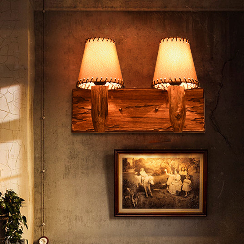 Vivolux | Vintage Getaperde Wandlamp 1/2 Lichten Stoffenwandverlichting in Hout voor Eetkamer